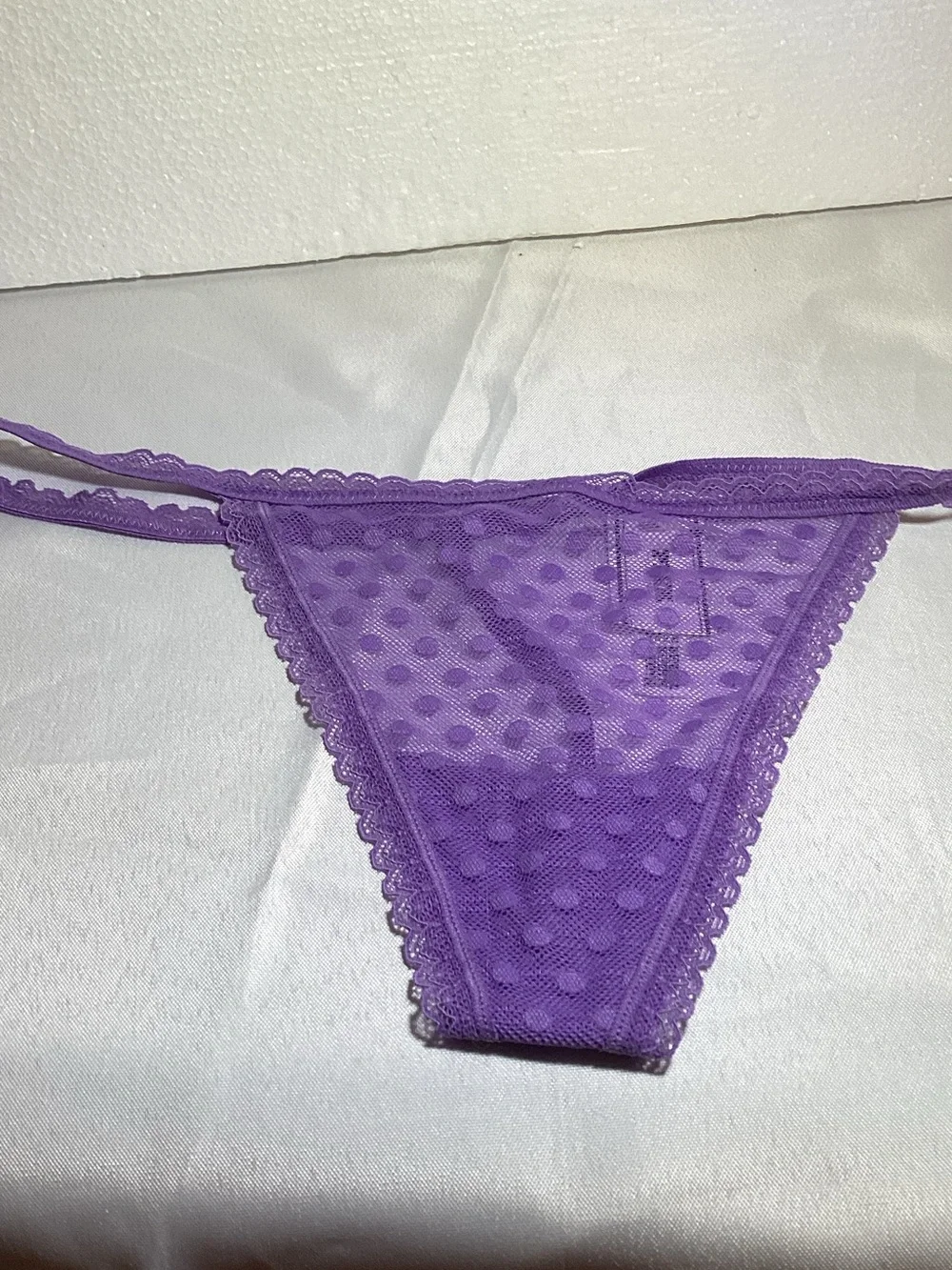 PINK Victoria's Secret Purple Sheer Dotted Lace Thong